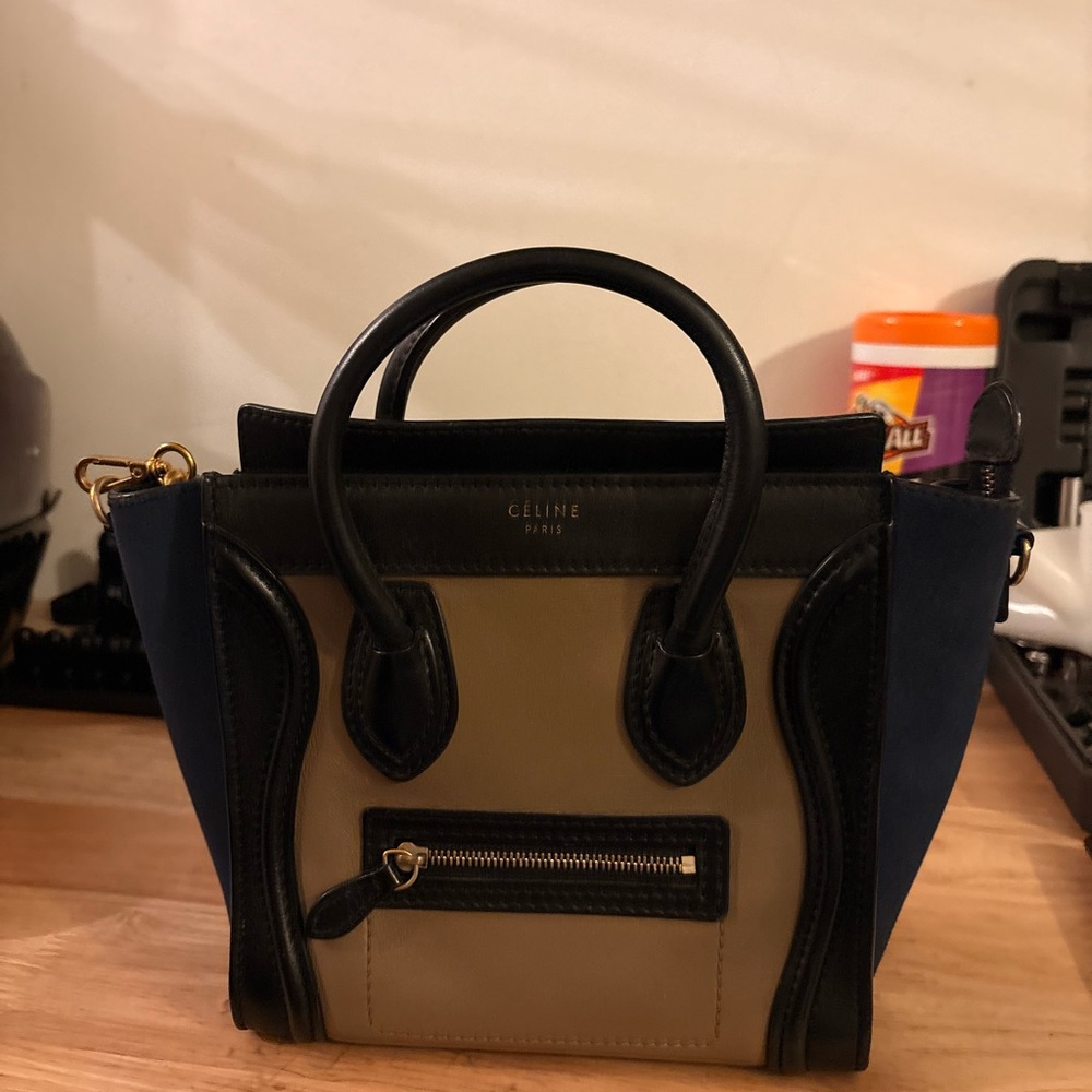 Celine Tricolor Mini Luggage Tote in Brown, Black, and Navy - Picture 4 of 11
